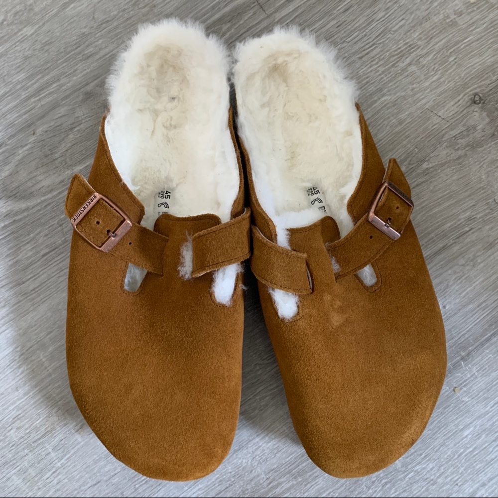 Birkenstock Men's Boston Shearling Suede Leather Sandals, EU 45 US MENS 12